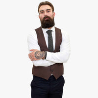 Happy Gentleman ELEGANTE vilnas trīsdaļīgs uzvalks ar kontrastējošu brūnu vesti