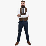 Happy Gentleman GRAZIE tumši zils vilnas trīsdaļīgs uzvalks ar kontrastējošu brūnu vesti