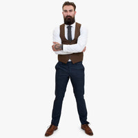 Happy Gentleman GRAZIE tumši zils vilnas trīsdaļīgs uzvalks ar kontrastējošu brūnu vesti