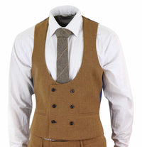 Harijs Brauns - vīriešu dzeltenbrūns vilnas trīsdaļīgs uzvalks