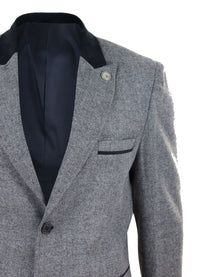 "Herringbone" raksta tvīda 3/4 garais mētelis - pelēks