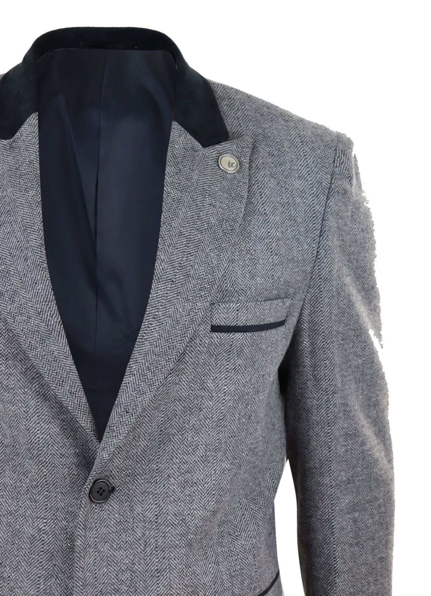 "Herringbone" raksta tvīda 3/4 garais mētelis - pelēks