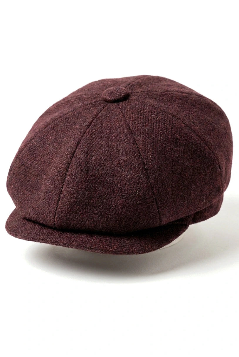 HT6363 - vīriešu vintage tvīda Newsboy Peaky Blinders cepure - brūna/vīna krāsā