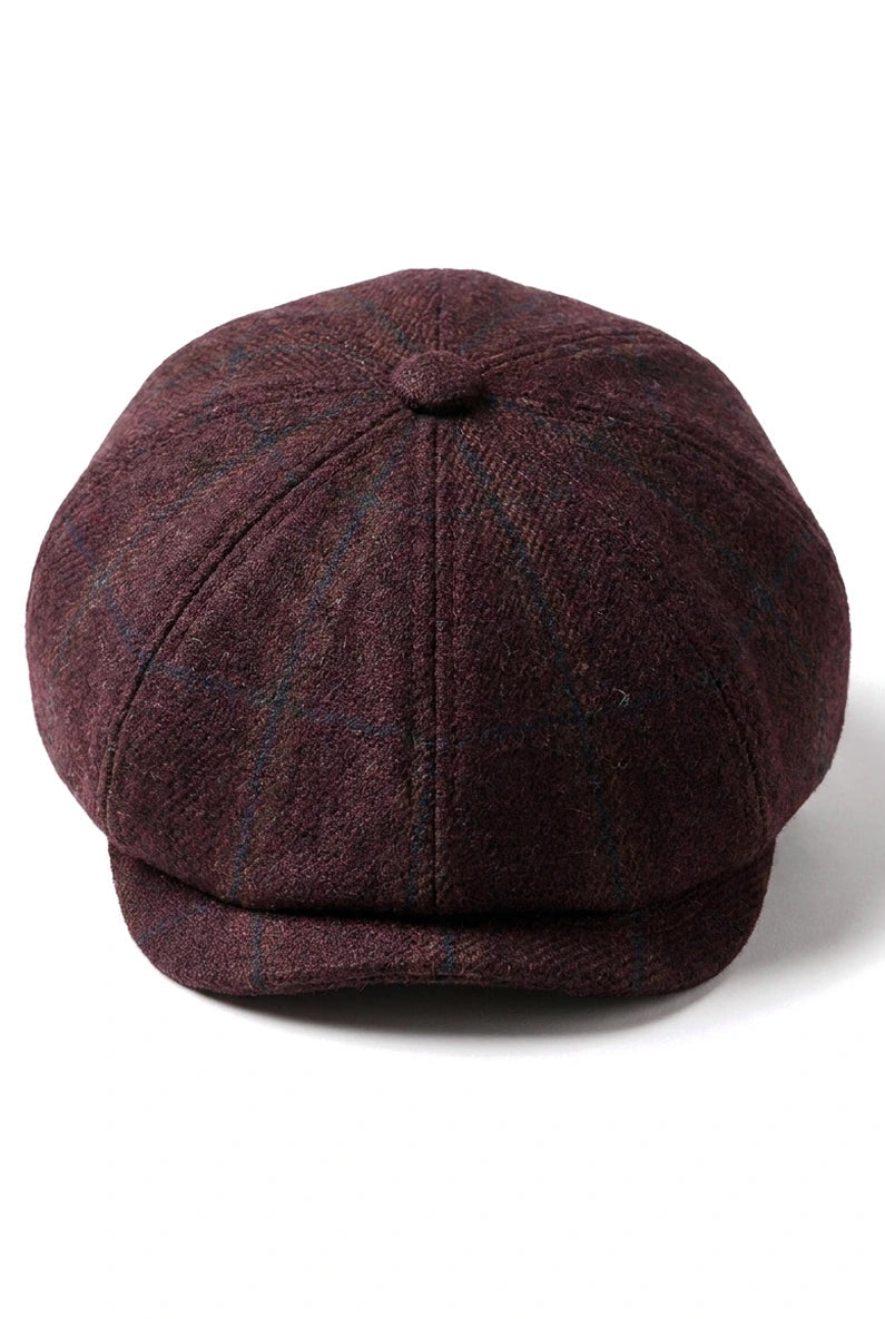 HT6363 - vīriešu vintage tvīda Newsboy Peaky Blinders cepure - brūna/vīna krāsā