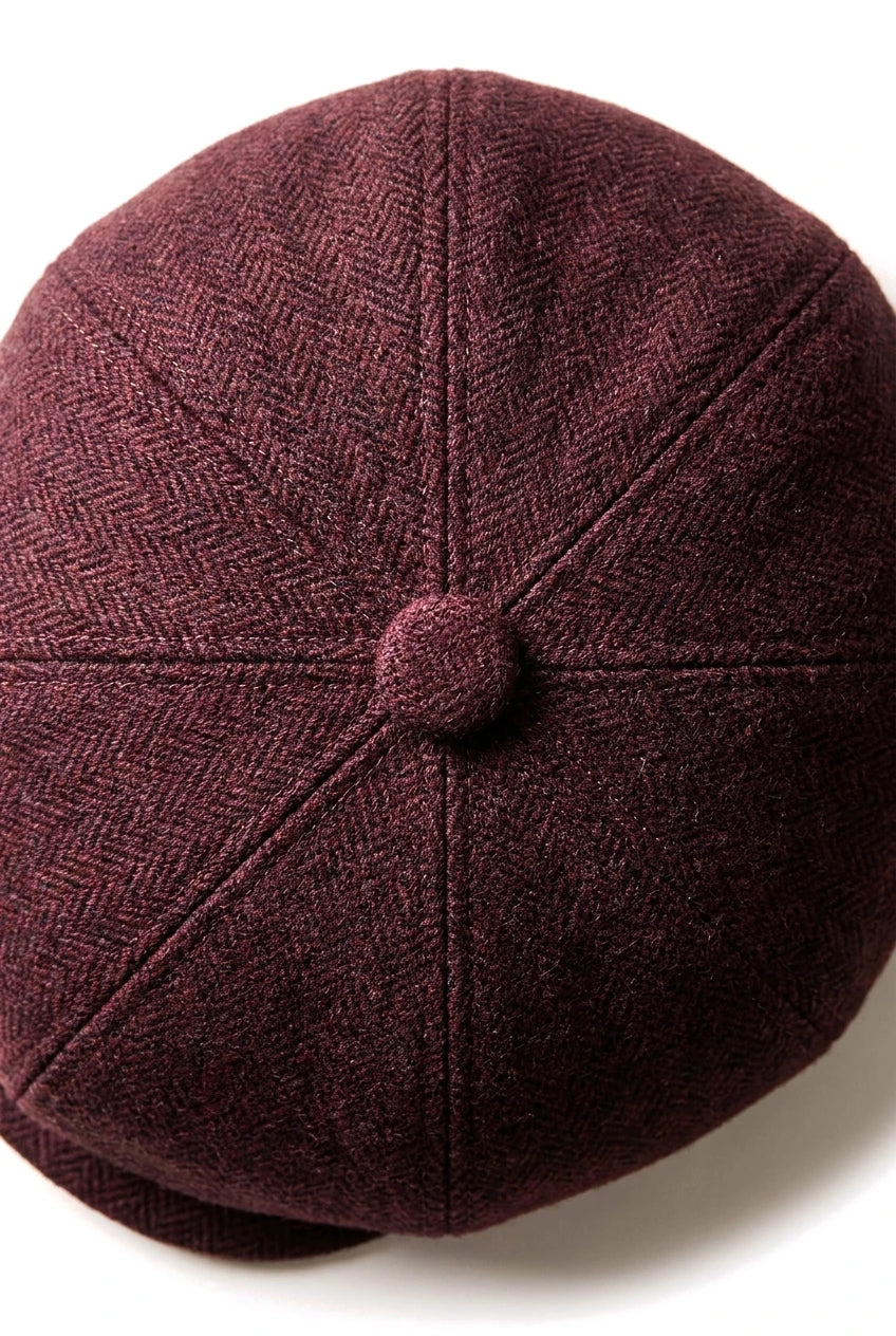 HT6363 - vīriešu vintage tvīda Newsboy Peaky Blinders cepure - brūna/vīna krāsā