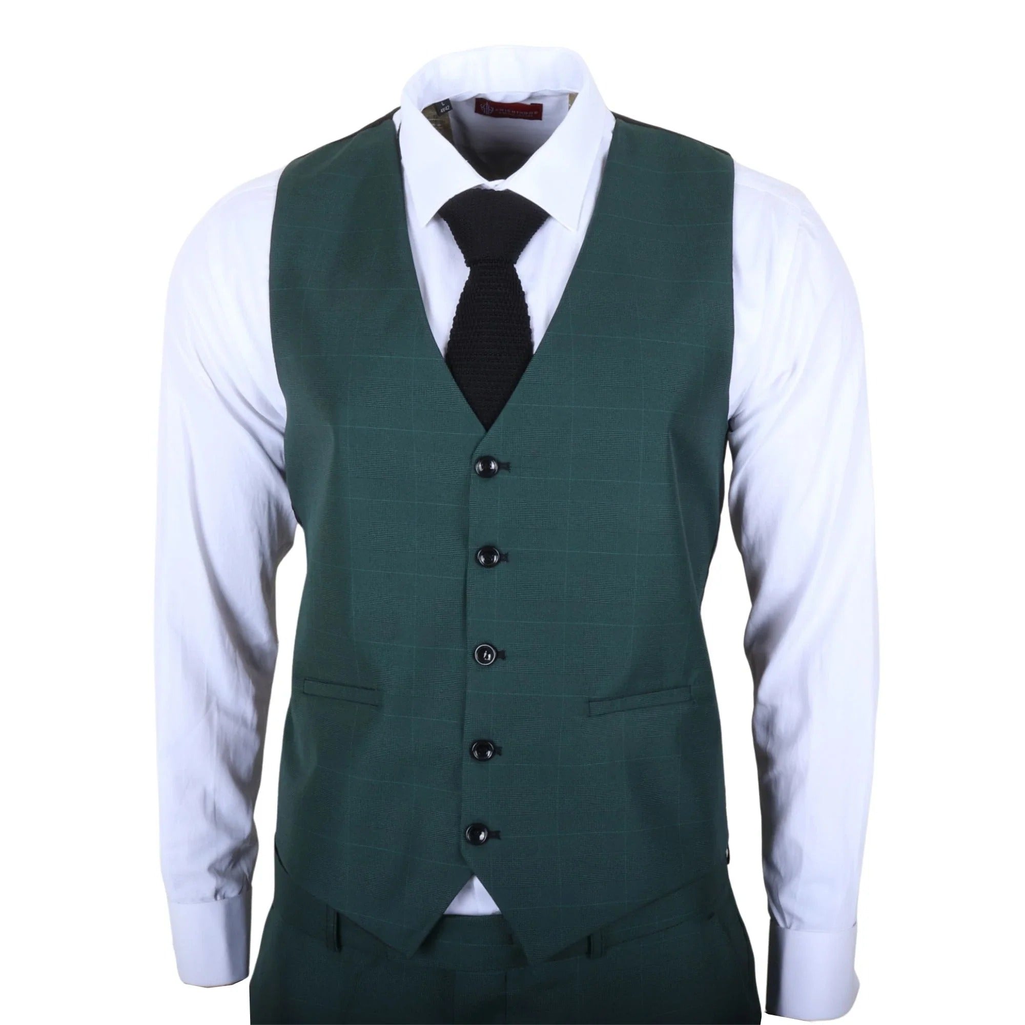 IM52 - Vīriešu zaļš rūtainais trīsdaļīgs uzvalks, pieguļošs piegriezums
