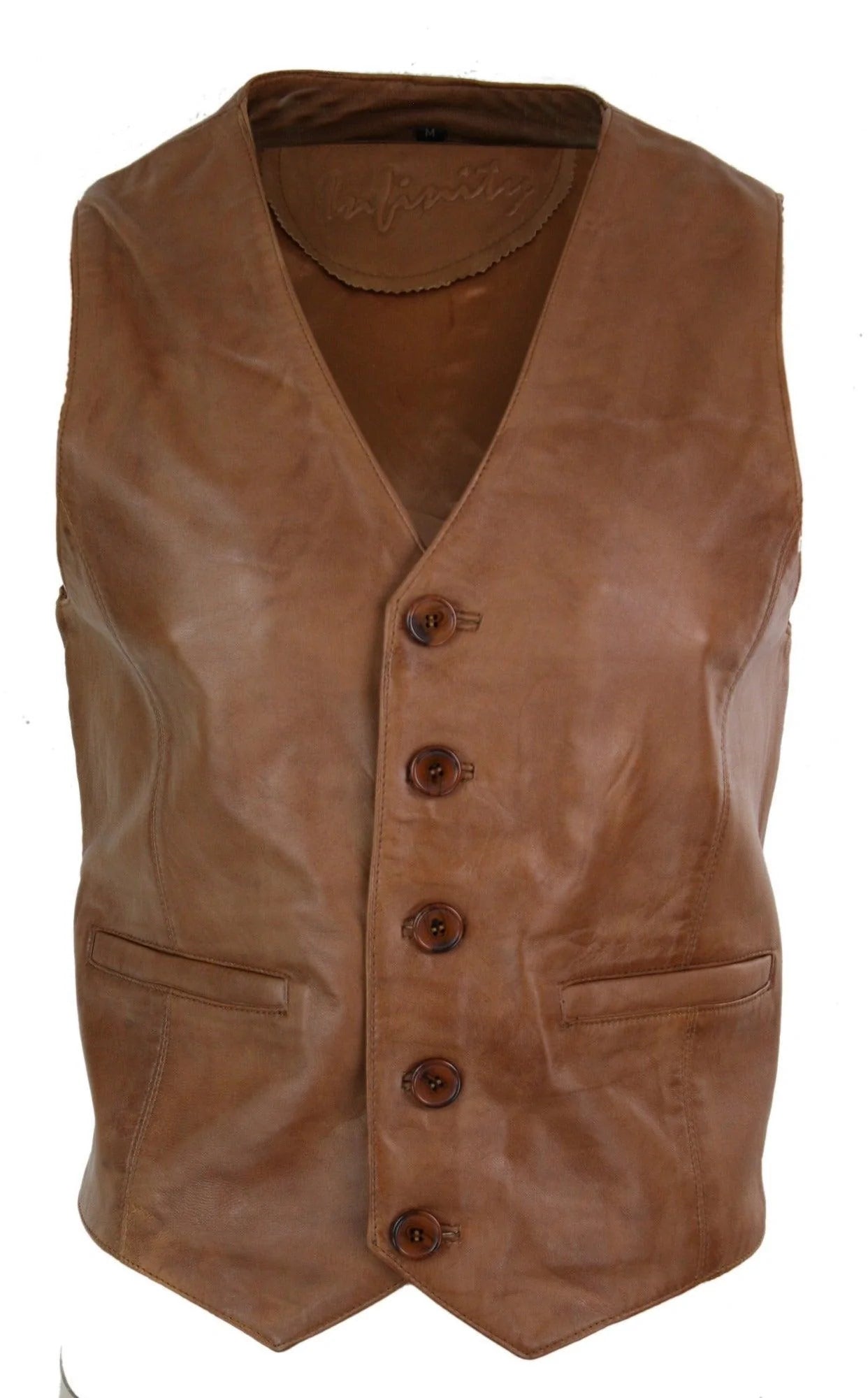 Infinity 153 Napa - vīriešu īstas ādas veste, klasiska, retro, kamieļkrāsas