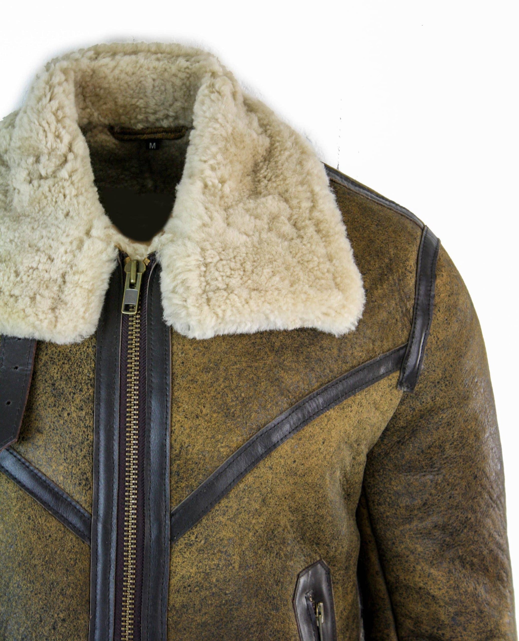 Infinity EK01 vīriešu Sherling īstas aitas ādas Viking Vintage RAF jaka brūna krēmkrāsas kažokāda