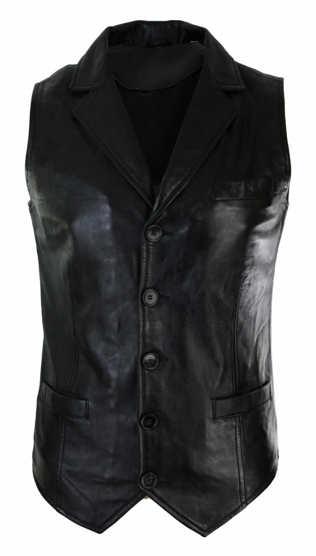 Vīriešu īstas ādas gaiši brūna, melna, eleganta ikdienas veste, vintage retro-melna