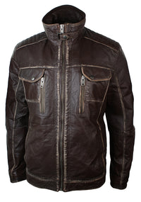 Īsta, mazgāta, brūna ādas retro vintage nodiluma jaka vīriešiem