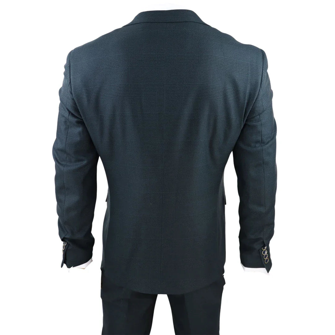 Jasper vīriešu olīvzaļš trīsdaļīgs uzvalks ar Velsas prinča melnu rūtiņu