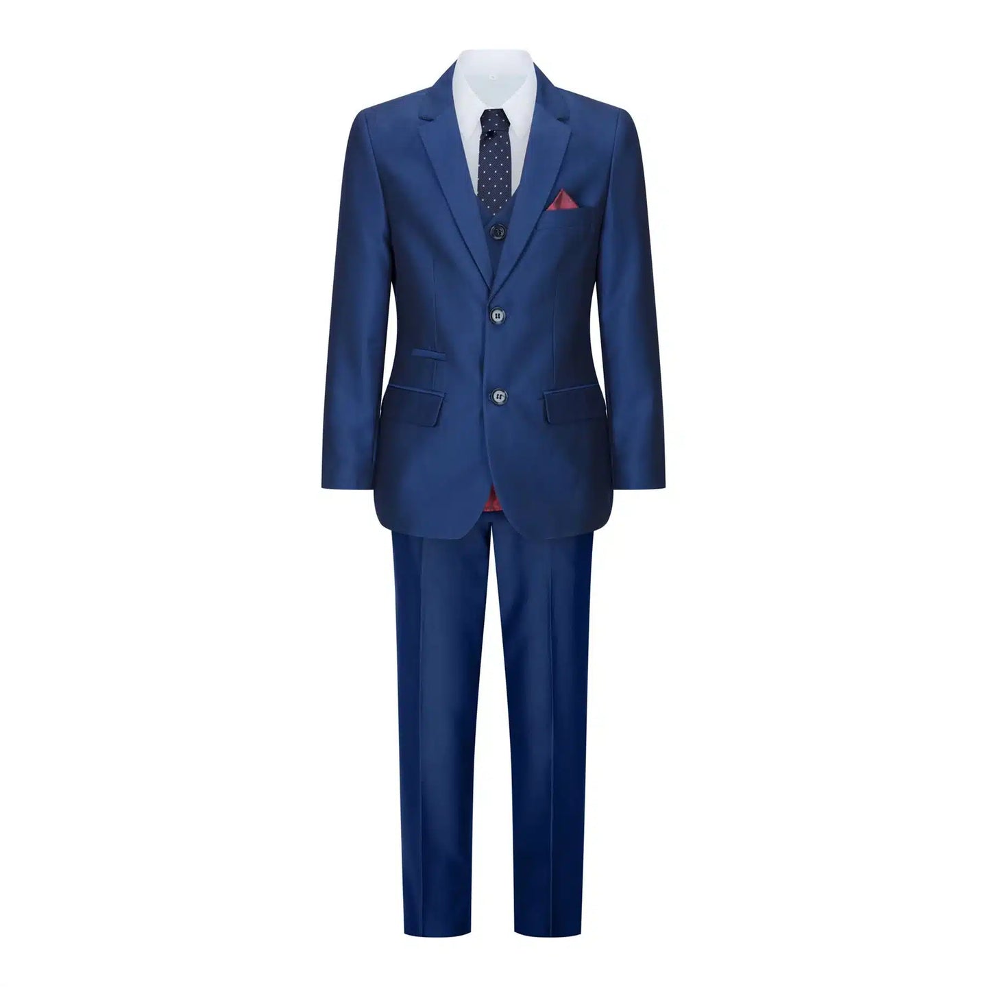 Zēnu trīsdaļīgs spīdīgi zils kāzu ballītes uzvalks, pieguļošs, elegants, formāls
