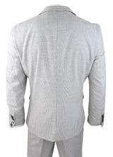 Vīriešu trīsdaļīgs gaiši pelēks melns rūtainais uzvalks, pieguļošs retro, vintage, klasisks, elegants