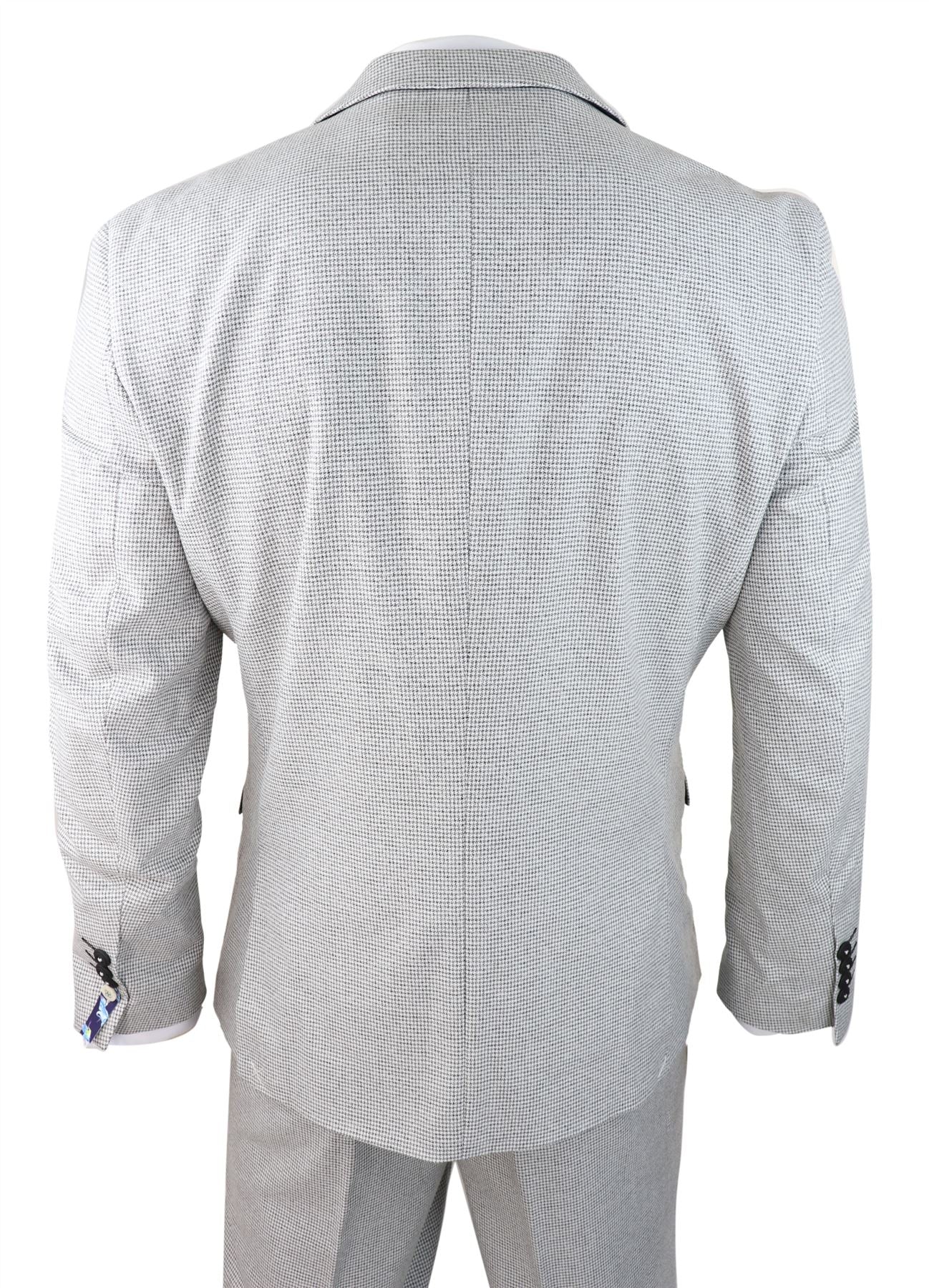 Vīriešu trīsdaļīgs gaiši pelēks melns rūtainais uzvalks, pieguļošs retro, vintage, klasisks, elegants