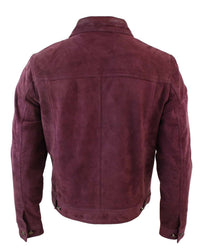 Īstas zamšādas vīriešu vintage īsa džinsa stila retro džinsa jaka ikdienas - bordo krāsā