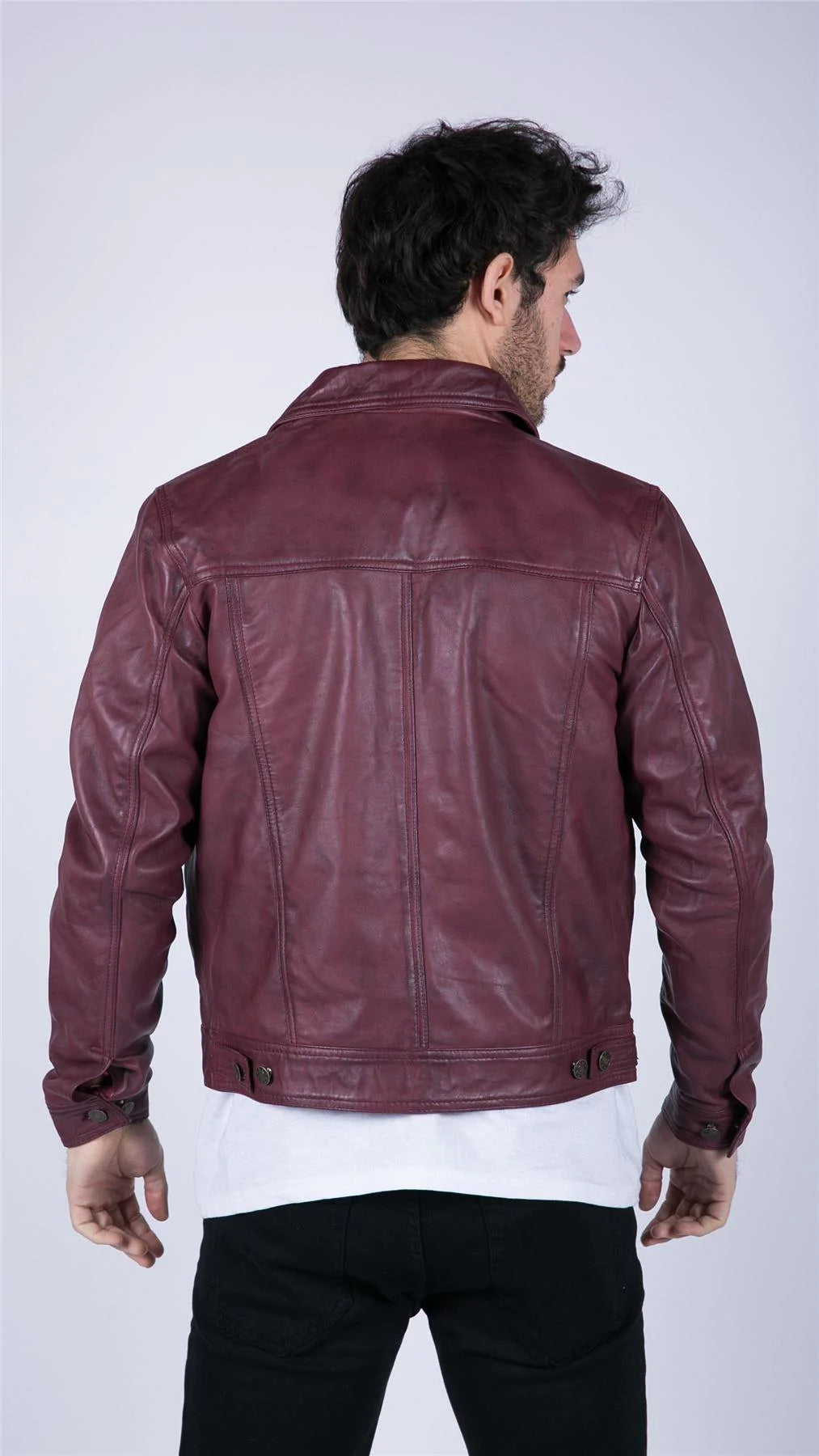 Vīriešu īstas ādas krekls-jaka bordo vīna krāsā, retro džinsu stils, Brando Classic