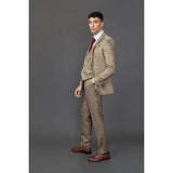 Liam - vīriešu trīsdaļīgs brūns rūtainais uzvalks