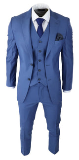 Vīriešu klasisks gaiši zils trīsdaļīgs uzvalks, pieguļošs, vintage, retro, elegants, formāls, kāzu tērps