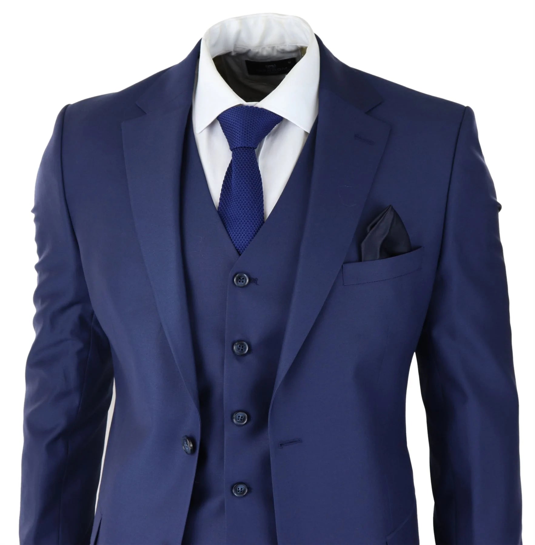 Vīriešu klasisks tumši zils trīsdaļīgs uzvalks, pieguļošs, vintage, retro, elegants, formāls, kāzu tērps