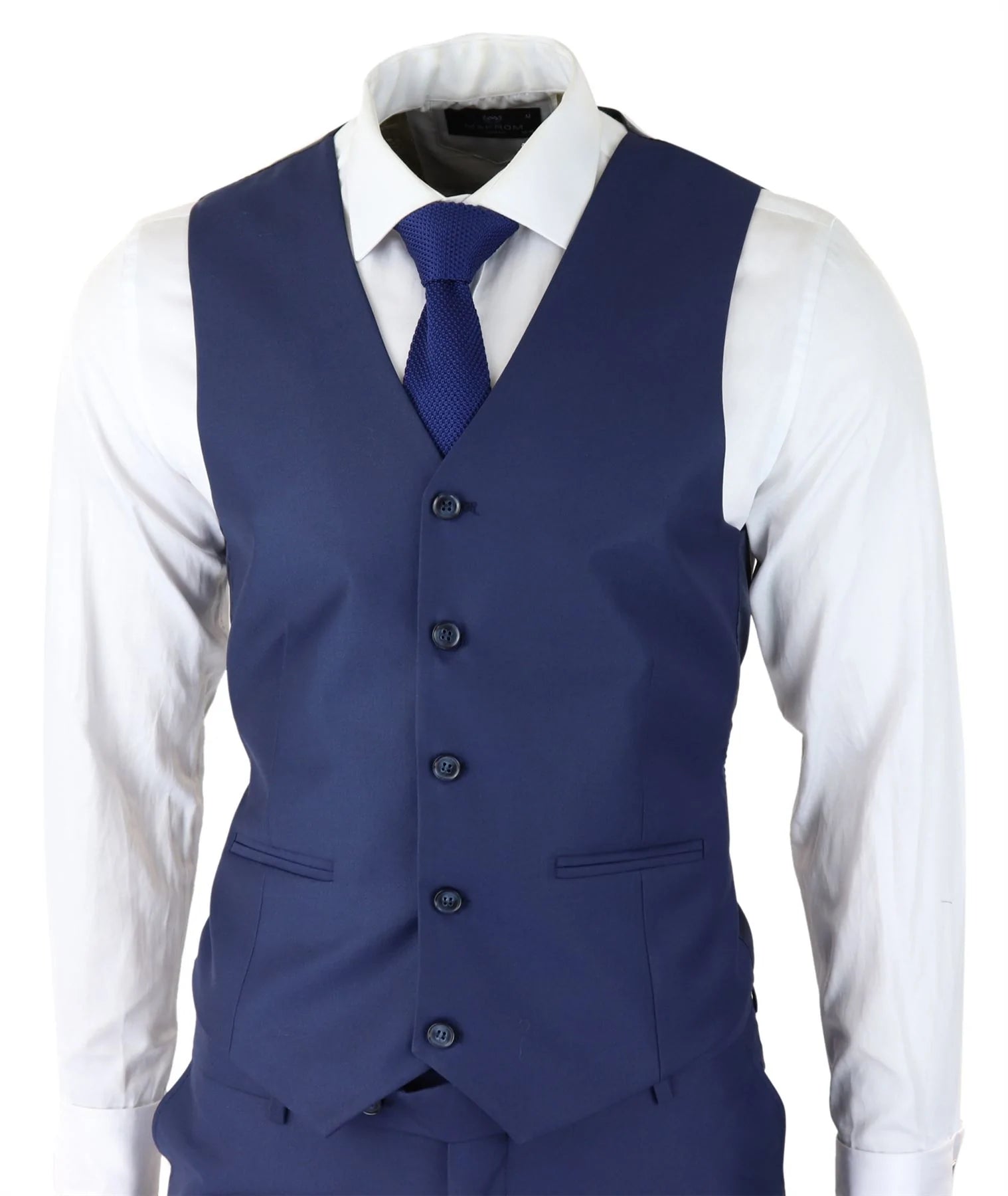 Vīriešu klasisks tumši zils trīsdaļīgs uzvalks, pieguļošs, vintage, retro, elegants, formāls, kāzu tērps