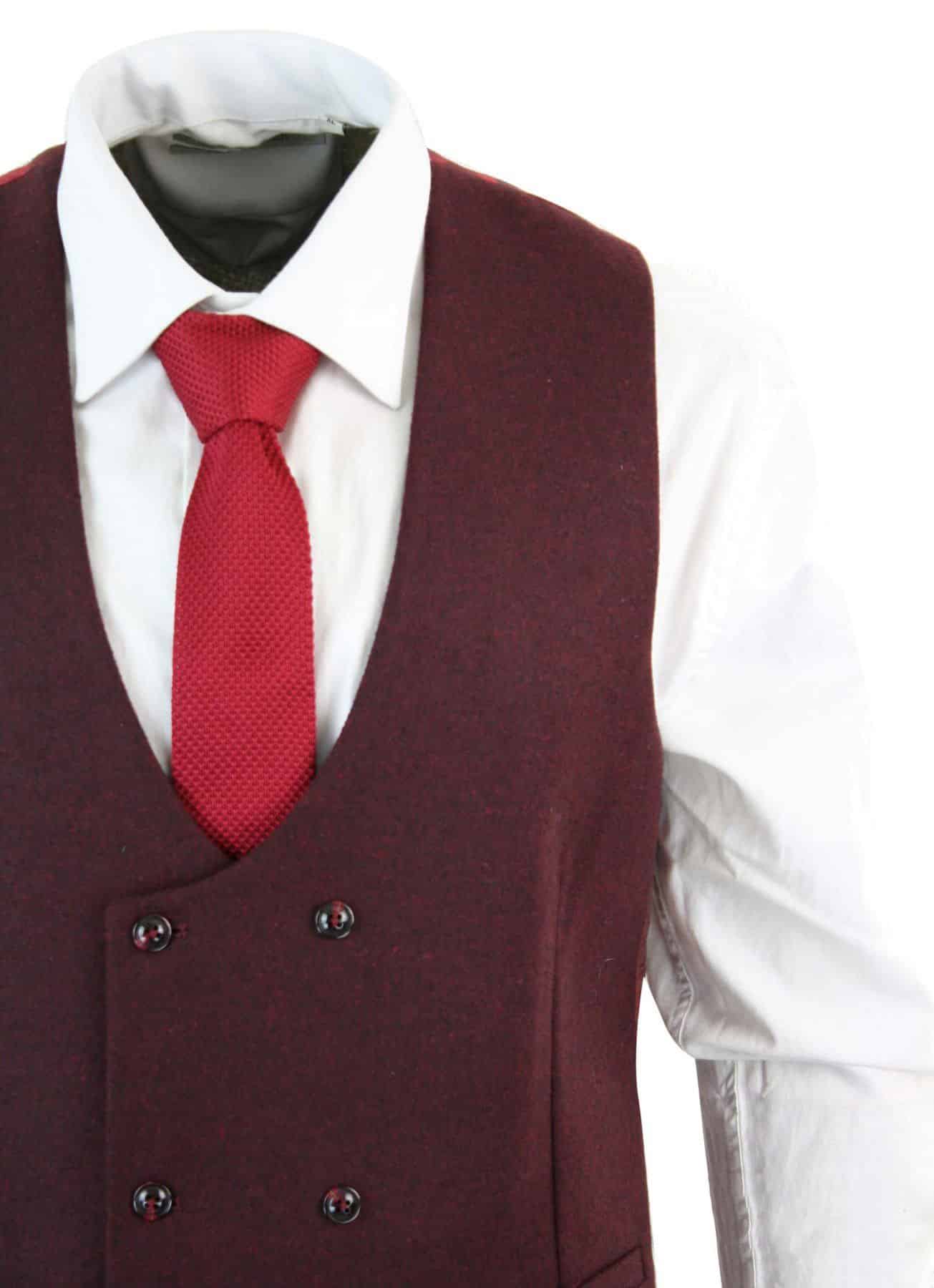 Vīriešu divrindu filca tvīda veste ar pieguļošu piegriezumu, vintage retro stila, meltona raksta, DBC, vīna krāsas