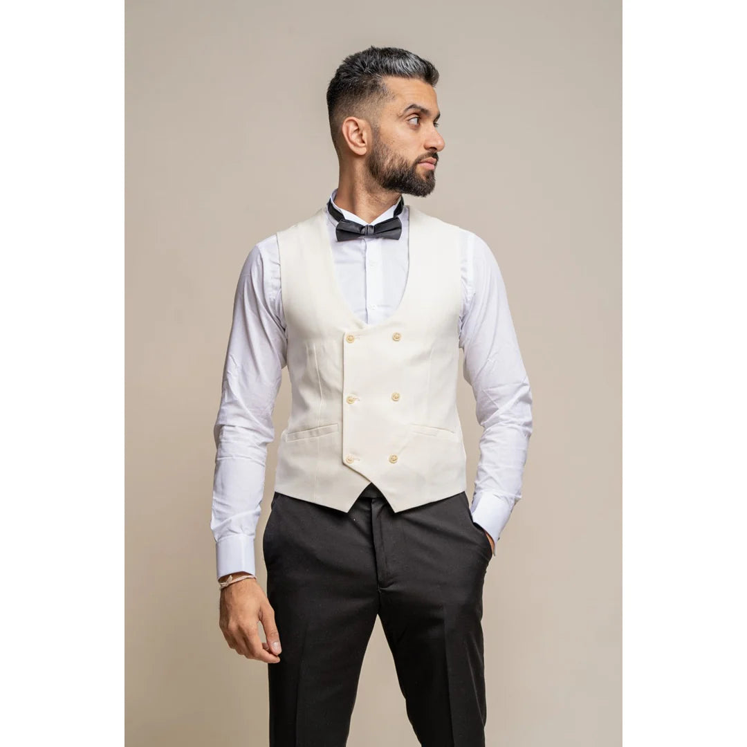 Marco - vīriešu divrindu krēmkrāsas veste ar apaļu aizdari