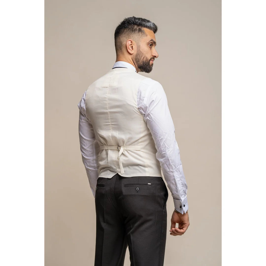 Marco - vīriešu divrindu krēmkrāsas veste ar apaļu aizdari