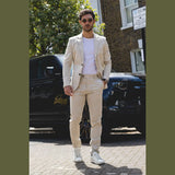 Mario - vīriešu divdaļīgs vasaras uzvalks bēšā krāsā, biroja, kāzu, klasisks itāļu stils