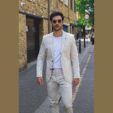 Mario - vīriešu divdaļīgs vasaras uzvalks bēšā krāsā, biroja, kāzu, klasisks itāļu stils