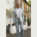 Mario - vīriešu divdaļīgs vasaras uzvalks gaiši zils biroja kāzu klasiskais itāļu stils