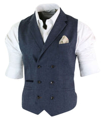 Cavani Martez - vīriešu "Herringbone" tvīda Gatsby Peaky Blinders klasiskā divrindu veste - zila