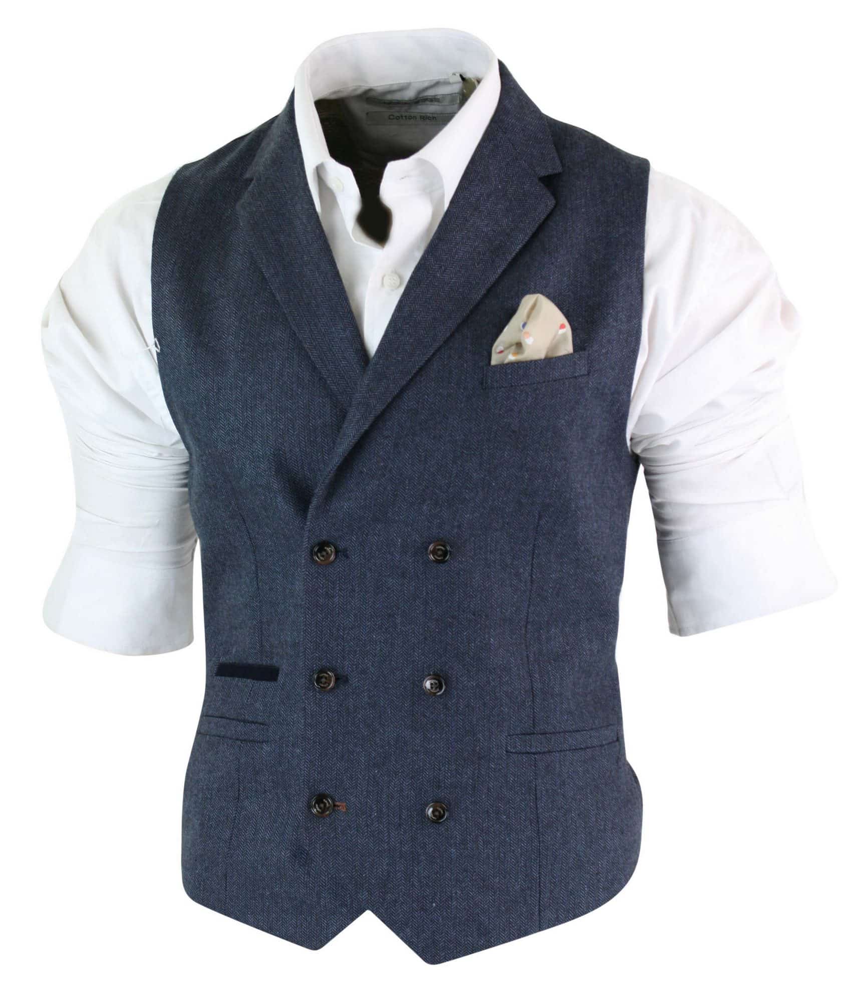 Cavani Martez - vīriešu "Herringbone" tvīda Gatsby Peaky Blinders klasiskā divrindu veste - zila