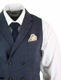 Cavani Martez - vīriešu "Herringbone" tvīda Gatsby Peaky Blinders klasiskā divrindu veste - zila