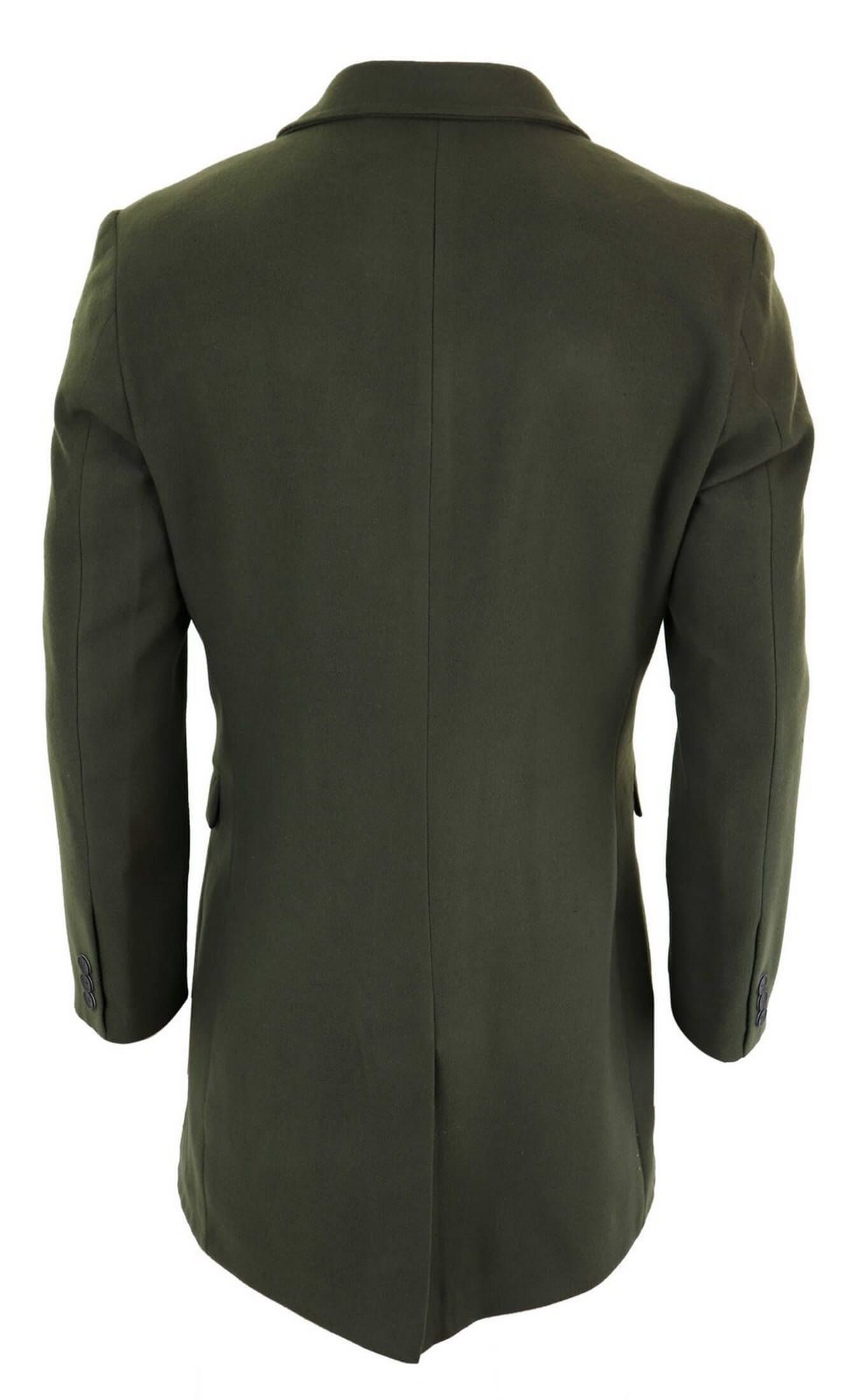 Vīriešu klasisks vilnas garš mētelis - olīvzaļš