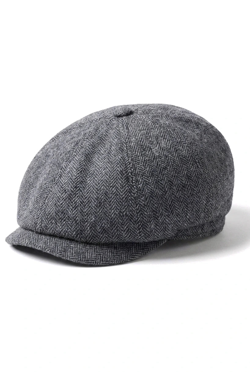 Vīriešu klasiska plakana cepure ar "Herringbone" rakstu "Newsboy" - pelēka