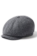 Vīriešu klasiska plakana cepure ar "Herringbone" rakstu "Newsboy" - pelēka