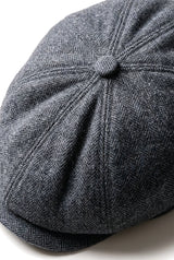Vīriešu klasiska plakana cepure ar "Herringbone" rakstu "Newsboy" - pelēka