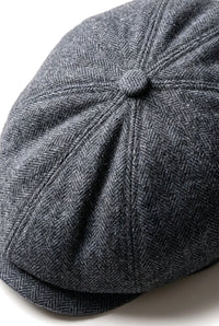 Vīriešu klasiska plakana cepure ar "Herringbone" rakstu "Newsboy" - pelēka