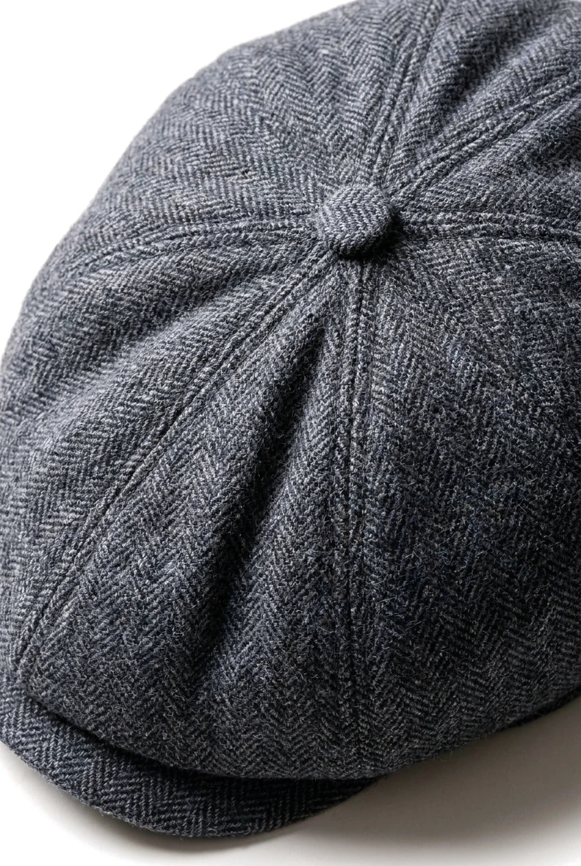 Vīriešu klasiska plakana cepure ar "Herringbone" rakstu "Newsboy" - pelēka