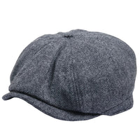 Vīriešu klasiska plakana cepure ar "Herringbone" rakstu "Newsboy" - pelēka