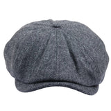 Vīriešu klasiska plakana cepure ar "Herringbone" rakstu "Newsboy" - pelēka