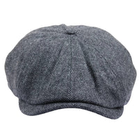 Vīriešu klasiska plakana cepure ar "Herringbone" rakstu "Newsboy" - pelēka