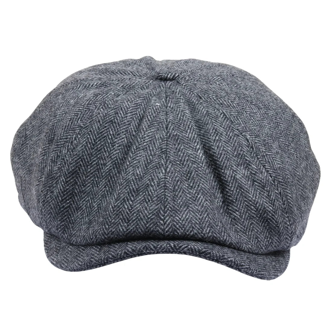 Vīriešu klasiska plakana cepure ar "Herringbone" rakstu "Newsboy" - pelēka