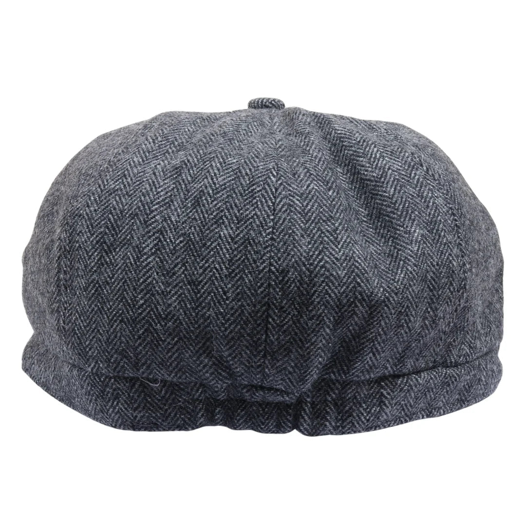 Vīriešu klasiska plakana cepure ar "Herringbone" rakstu "Newsboy" - pelēka