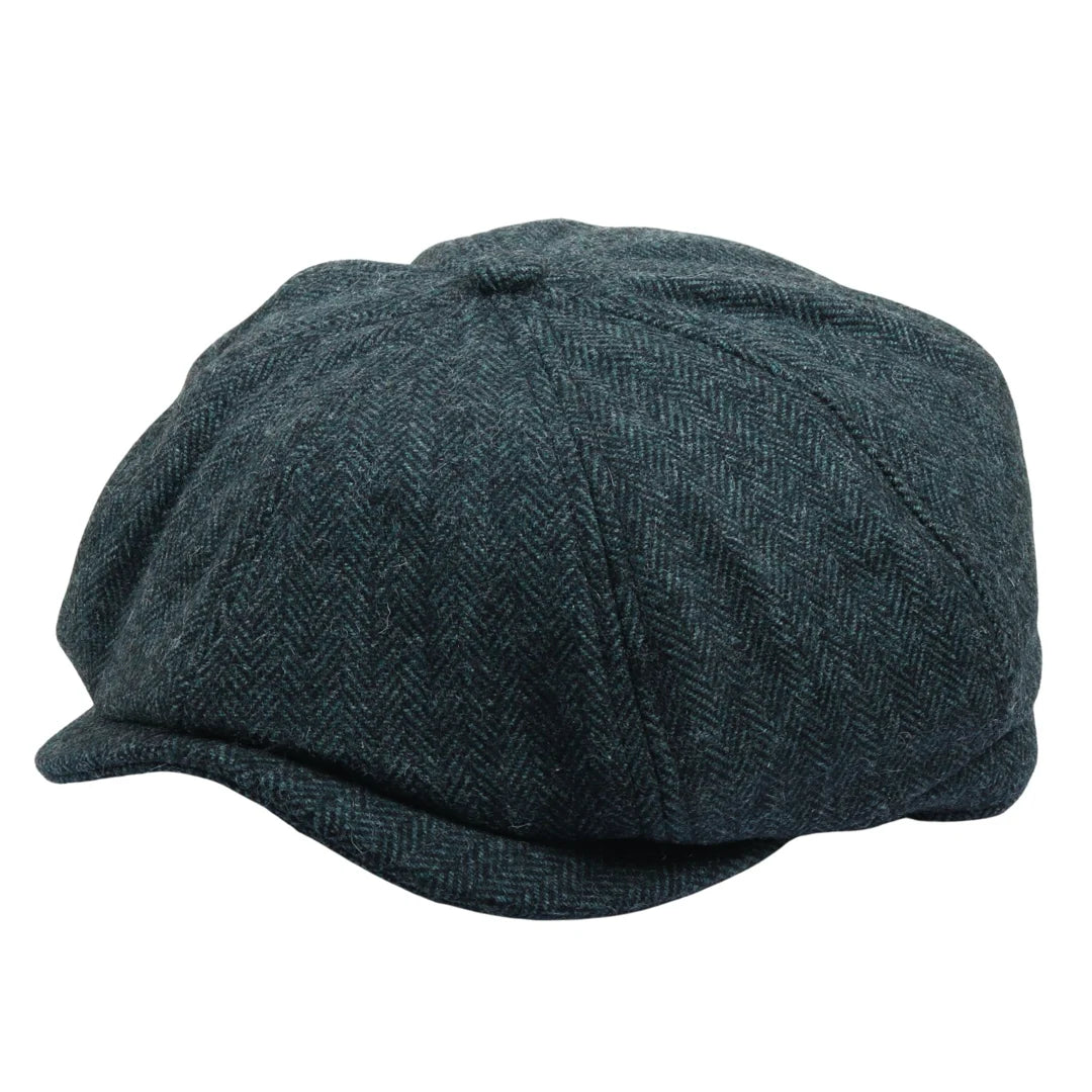 Vīriešu klasiskā plakana cepure ar "Herringbone" rakstu "Newsboy" - olīvzaļa