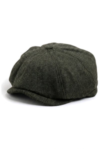 Vīriešu klasiskā plakana cepure ar "Herringbone" rakstu "Newsboy" - olīvzaļa