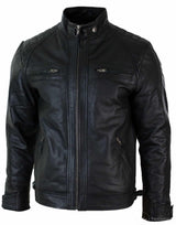 Īstas ādas retro stila vīriešu baikeru jaka ar rāvējslēdzēju, mīksta, melna, ikdienas-melna