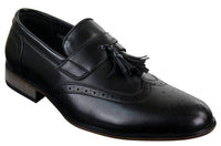 Vīriešu ādas uzvelkamās, pušķu formas brogu kurpes, mokasīni, klasiskas, vintage, retro stila kurpes