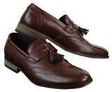 Vīriešu ādas uzvelkamās, pušķu formas brogu kurpes, mokasīni, klasiskas, vintage, retro stila kurpes