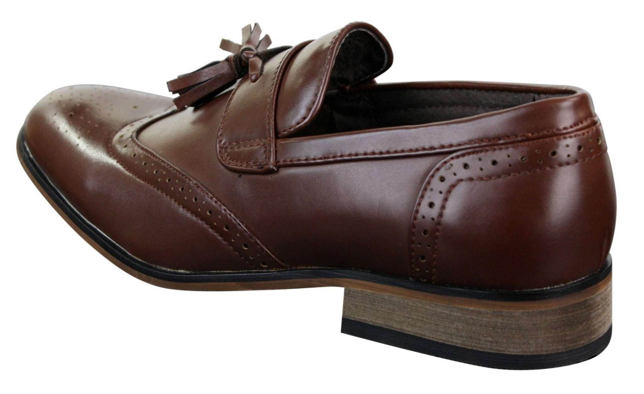 Vīriešu ādas uzvelkamās, pušķu formas brogu kurpes, mokasīni, klasiskas, vintage, retro stila kurpes